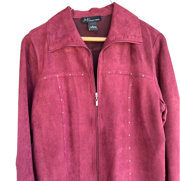 Maxim Liberty Burgundy Suede Feel Lightweight Zip Blazer Jacket Size Medium - Picture 6 of 7